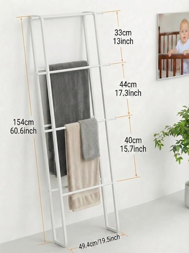 Metal Leaning Ladder Towel Rack, 4-Tier Blanket Stand for Bathroom Living Room, No Drilling Quilt Storage Organizer