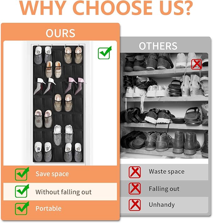 FENTEC 35 Large Pockets Over The Door Shoe Organizer, Mesh Hanging Shoe Organizer Shoe Rack for Closet Mesh Closet Shoe Holder, Over Door Organizer, Shoe Organizer for Wall, Black, 1 Pack