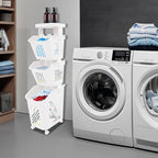 3-Tier Laundry Hamper Sorter with Wheels, Vertical Rolling Laundry Baskets Removable and Stackable, Space-Saving Cart Organizer for Dorm, Closet and Bathroom (3-Tier)