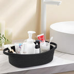 Small Toilet Paper Basket Woven Rope Toilet Tank Tray Back of Washroom Basket Organizer for Bathroom,Shelf Bedroom, Living Room, Nursery, RV. 12.6"L x 6"W,Black