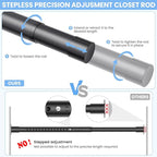 Closet Rods for Hanging Clothes, 17 to 39 Inch Stepless Adjustable Closet Rod, 1.3 Inch Diameter Metal Heavy Duty Closet Hanging Rod for Closet Wardrobes Laundry RV, Black