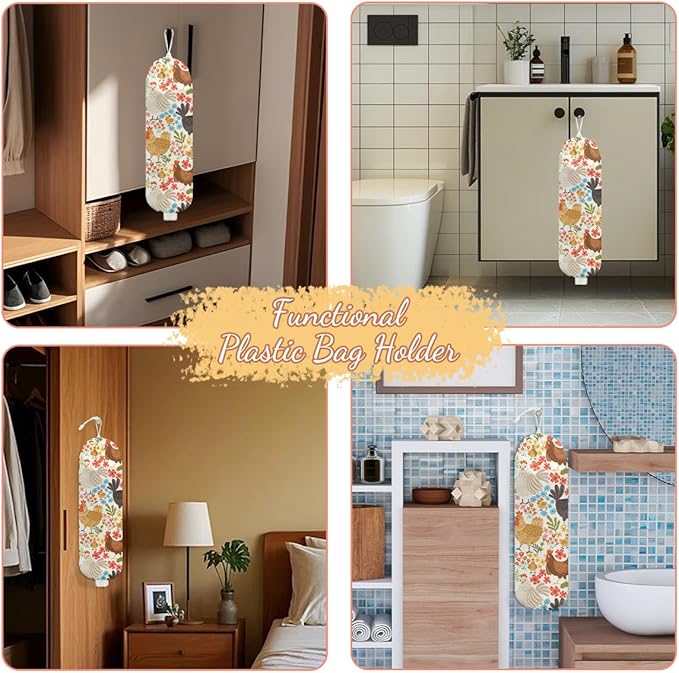 Chicken Plastic Bag Holder, Wall Mount Grocery Bag Holder, Plastic Storage bag, Pull Rope Free Adjustment, Plastic Bag Holders for Grocery Bags, Plastic Bag Dispenser for Home Kitchen