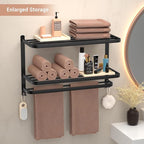 DDS-DUDES 23 Inch 3-Tier Black Towel Racks for Bathroom with Towel Bars Multilayer Hotel Towel Shelf Stainless Steel Wall-Mounted Matte Finished Holder with Towel Shelves