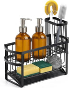 Kitchen Sink Organizer Caddy, 2 Tier Sink Caddy Organizer with High Brush Holder, Rust-Proof Countertop Rack (Black 10.6 * 4.3 * 5.7") for Kitchen Accessories & Dish Brushes