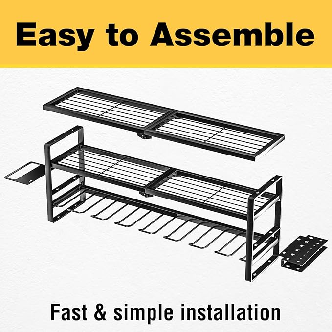 YYR Heavy Duty Power Tool Organizer Wall Mount, Cordless Drill Hanger Storage Rack, Battery Tools Holder with Charging Station Shelf for Garage Organization, Workshop, Pegboard, Shed - 32 Inch 8 Slots