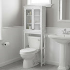 Alaterre Furniture Dorset Over-The-Toilet Storage Cabinet with Tempered Glass Doors – White Wood Bathroom Space Saver Organizer with Adjustable Shelves, Hutch & Wall Mount Hardware