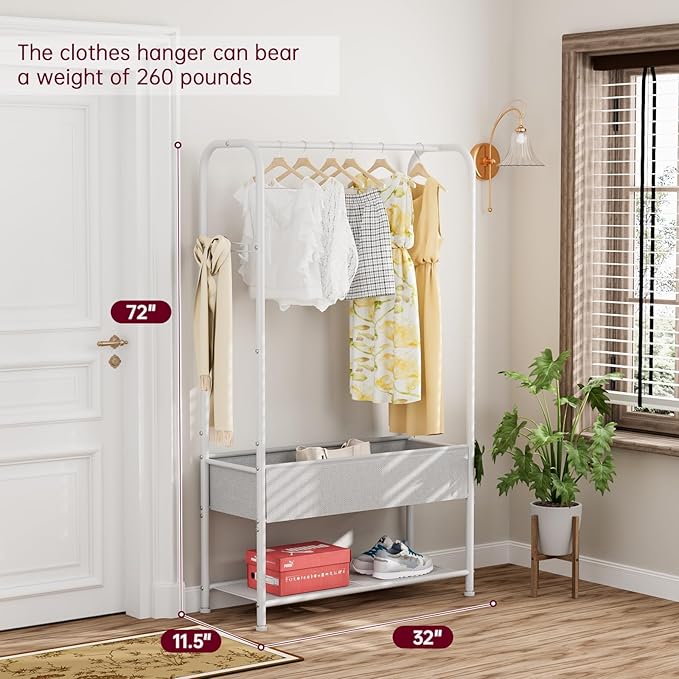 SINGAYE Clothes Garment Coat Rack Drying Clothing Racks Metal Freestanding for Hanging Clothes Portable Closet for Laundry Bedroom White