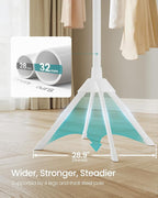 SONGMICS Clothes Drying Rack 2-Tier, with Bamboo Hanging Rods, Foldable Metal Laundry Rack, Space-Saving, Free-Standing Airer, Indoor Use, White and Natural ULLR517W01