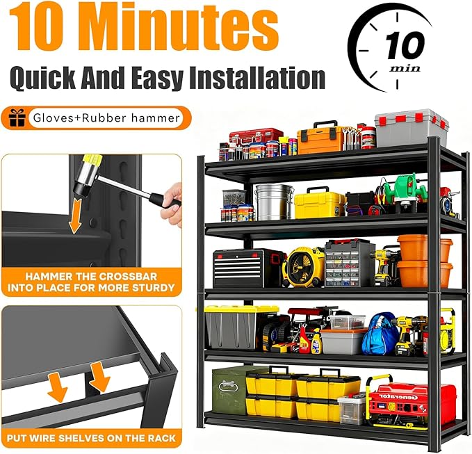 39.4''W Storage Shelves, 4-Tier Garage Metal Shelving Unit, Adjustable, Double-Layer Column with Reinforced Ribs, Heavy-Duty, Capable of Bearing 2800 lbs Suitable for Garage, Warehouse