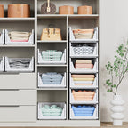 5 Pack Stackable Closet Storage Basket - Stackable Storage Bins, Multifunctional & Foldable Closet Organizer Waterproof, Wardrobe Cupboard Space-Saving Hat Storage Drawer Organizer, White