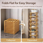 The 9-Tier No-Assembly Bamboo Rack, Folding Bamboo Shoe Rack Organizer with Collapsible Vertical Design, Space-Saving & No-Tool Assembly, for Entryways,Corners,Bedrooms,Balconies (Brown,8)