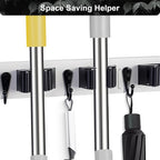 2 Pack Broom Holder Wall Mount With 5 Slots & 4 Hooks，Rustic Wood Broom & Mop Hanger，Wall Mounted Garden & Garage Tool Storage Organizer Rack for Closet Laundry Room or Kitchen Wall Decor White