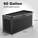 60 Gallon Waterproof Resin Deck Box, UV Resistant Outdoor Storage for Garden, Patio, Porch, Delivery（Black，60 Gallon）