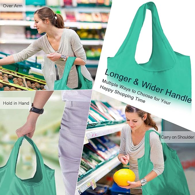 BeeGreen Groceries Reusable Bags for Shopping Compact Cute Solid Color Cloth Grocery Totes Set of 12 Fold up Packable Recycling Shopper Baggies w Zipper Carry Pouch for Supermarket