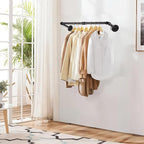 Wall Mount Iron Clothing Rack, Black Steel Laundry Room Drying Rack, Space Saving Coat Closet, 50 lbs Capacity (47 x 11 in)
