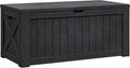 Flamaker Resin Deck Box 120 Gallon Waterproof Large Outdoor Indoor Storage Box Imitation Wood Resin for Patio Furniture Garden Tools and Pool (Black)