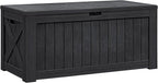 Flamaker Resin Deck Box 120 Gallon Waterproof Large Outdoor Indoor Storage Box Imitation Wood Resin for Patio Furniture Garden Tools and Pool (Black)