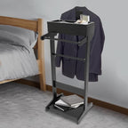 Wood Suit Rack Suit Stand for Man and Women Clothes Valet Suit with Drawer Freestanding Wood Mens Valet Stand for Entryway Office Living Room (Black)