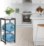 5 Gallon Water Jug Holder with Top Storage Shelve, 3 Tier Detachable Water Bottle Holder Water Cooler Jug Storage Rack, Heavy Duty Water Jug Stand Organizer for Kitchen Home Office, Black