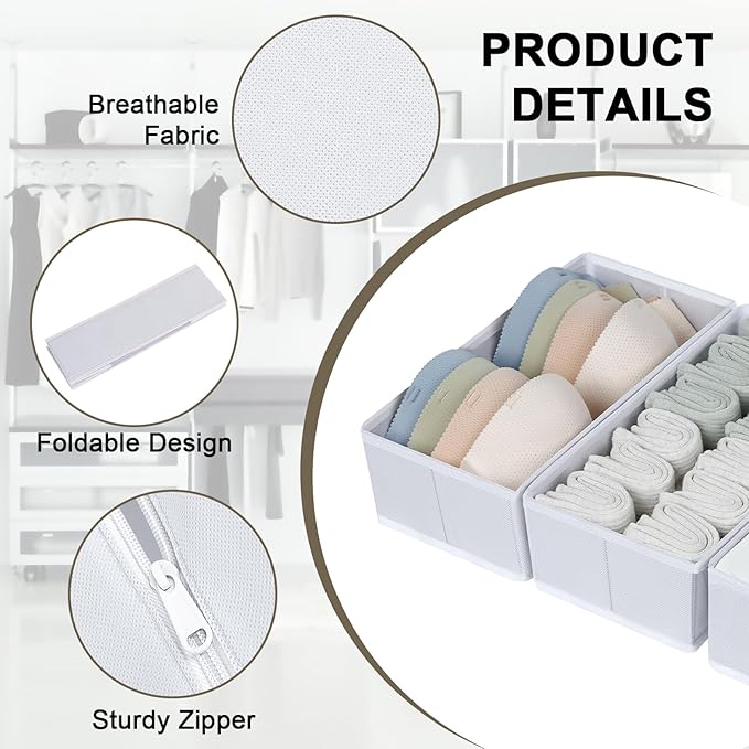 DIMJ Drawer Organizer Clothes, 12 Pack Fabric Closet Organizers and Storage, Foldable Baby Clothes Organizer & Dresser Bin For Nursery, Bedroom, Closet, Socks, Bra, Tie,White