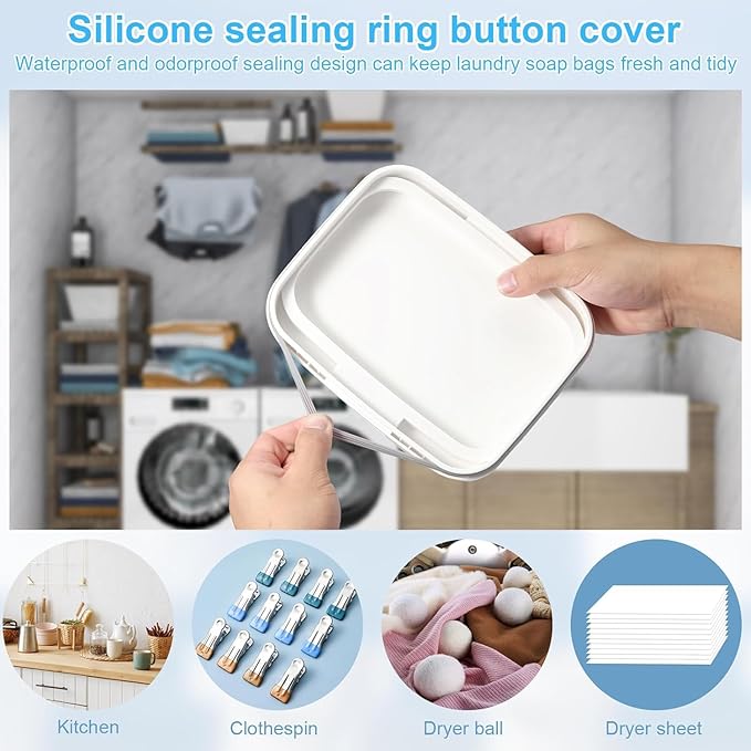 94oz/2.8L Laundry Pods Container for Room Organization, Pod Up Holder With 30 Labels and Scoop, Detergent Powder Container, Dryer Sheet Holder, 150 Pods