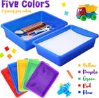 Hoteam 10 Pcs Flat Storage Organizer Tray Bin Letter Size Paper Tray for Classroom Plastic Stackable File Organizer for School Office Teacher Book Organization（ Multicolor, 13.78 x 9.84 x 3.15 Inch）