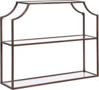 Kate and Laurel Ciel Modern Glam Wide Two-Tier Wall Shelf, 24 x 20, Bronze, Tiered Bathroom Shelves for Over the Toilet Storage or Bedroom Makeup Organizer