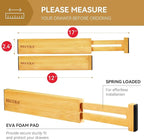 Secura Bamboo Drawer Dividers Organizer 4-Pack, Adjustable Drawer Separators Expandable from 12.0-17.1 inches for Kitchen, Office, Bathroom, Closet, Dresser