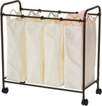 Household Essentials 7173 Rolling Quad Laundry Sorter with Removable Hamper Bags | Antique Bronze Frame
