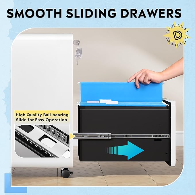 DEVAISE 3-Drawer Metal File Cabinet with Lock, Mobile Filing Cabinet Under Desk for Home Office, Fully Assembled Printer Stand fits Letter/Legal Size, 20" D x 15.8" W x 25" H, White