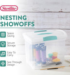 Sterilite Large Nesting ShowOffs, Stackable Small Storage Bin with Latching Lid and Handle, Plastic Container to Organize Office Files, Clear, 18-Pack