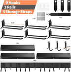 Garage Organzier Wall Mount, 48 Inch Garden Tool Organizer, 16PCS Heavy Duty Garage Storage Organization, Adjustable Tool Storage Rack Hooks, Yard Shed Tool Organizer Hold Max 450 lbs