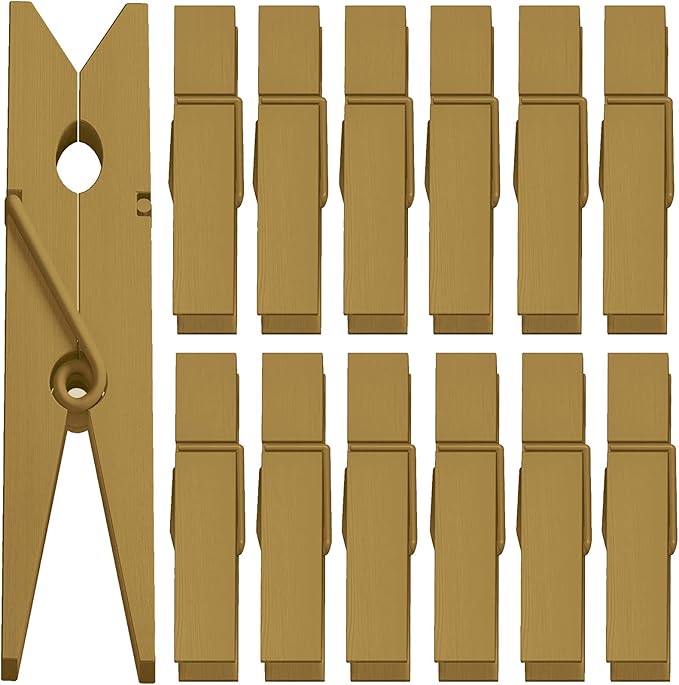 50pcs Colorful Clothespins Natural Wooden Colored Clothespins, Photo Paper Peg Pin Craft Spring Clips for Home Arts Crafts Decor, 2.75 inches Gold