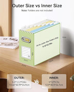 Oterri File Organizer Box, Portable Collapsible Cardboard File Folder Organizer with Handle for Letter Size Hanging Files, Document Storage Box for Home Office & Classroom (4 Packs, Green)