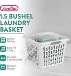 Sterilite Laundry Basket, Plastic Clothes Hamper, Large Square Bin with Comfort Grip Handles and Reinforced Rim, 1.5 Bushel Capacity, White, 18 Pack