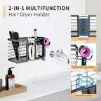FUNKYLEE Hair Tool Organizer, 3 in 1 Metal Hair Dryer Holder Wall Mounted for Flat Iron, Curling Iron, Straightener, Styling Tools Bathroom Storage and Organizer (Black)