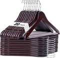 HOUSE DAY Cherry Wooden Hangers 20 Pack, Heavy Duty Wooden Coat Hanger for Closet, Solid Wood Hanger with Non Slip Pant Bar, Smooth Finish Wood Clothes Hangers for Shirts, Suits Jackets, Dress
