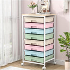 Rolling Storage Cart with Drawers,Utility Cart With 8 Drawers and Wooden Tabletop,Rolling Drawer Cart,Storage Drawer Cart for Living Room,Classroom,Bedroom,Bathroom,Dorm,Office,Rainbow