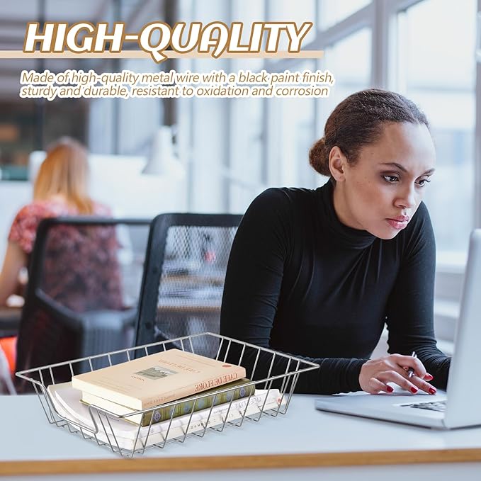 Yeaqee 6 Pcs Letter Tray Wire Paper Trays Stackable File Desk Organizer Metal File Paper Holder Basket for Desk Desktop Letter Storage for Office Home Classroom School(14'' x 10'' x 3'',Silver)
