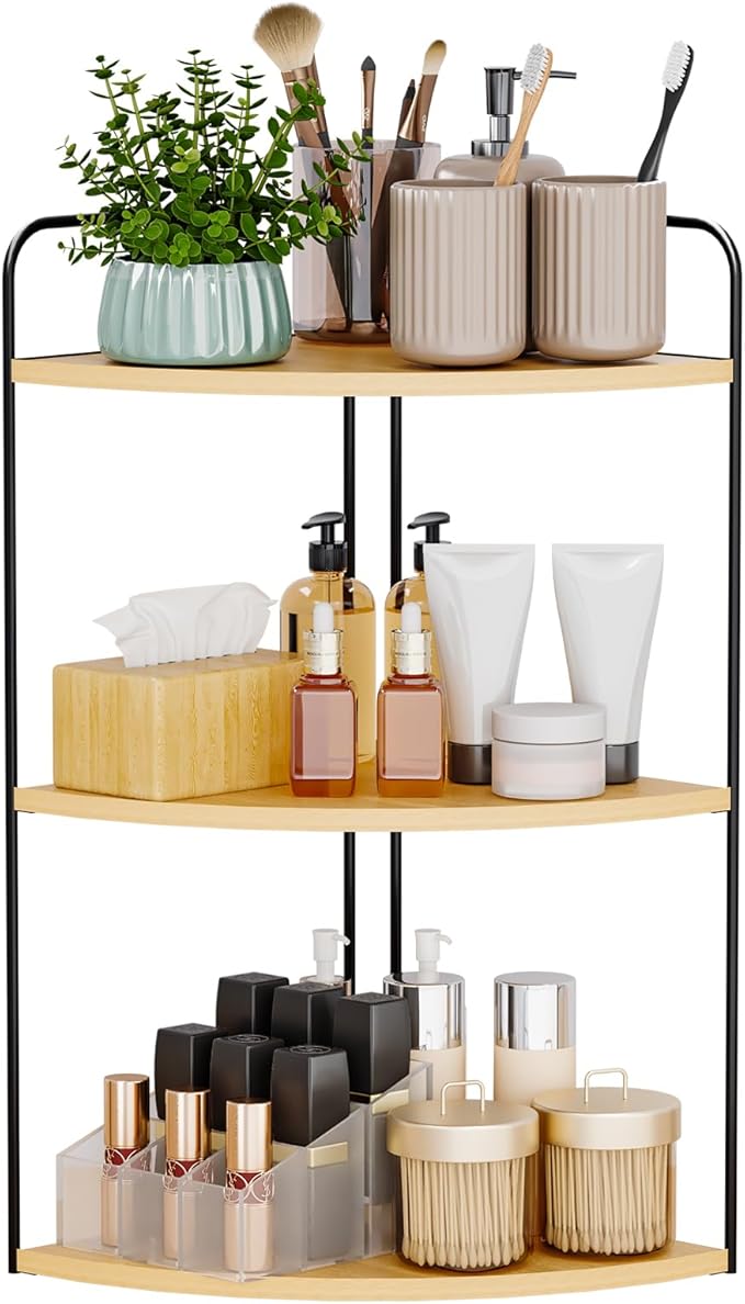 Bathroom Counter Organizer,Countertop Organizer,Vanity Organizers,Bathroom Storage,Bathroom Sink Caddy,Counter Shelf,Corner Counter,Corner Shelves(Black-Burlywood)