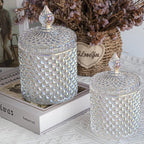 R FLORY 2 Pack Qtip Holder Glass Apothecary Jars with Lids Bathroom Storage Organizer for Cotton Swabs, Balls, Pads, Floss Picks, Vanity Storage Containers for Makeup, Candy, Jewelry (10+24oz, Dazzle)
