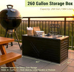 260 Gallon Outdoor Storage Box, Waterproof Resin Double-Wall Deck Box Organizer with Removable Dividers for Patio Cushion Storage, Lockable Outside Container for Garden Tools