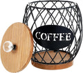 Coffee Pod Basket Holder Hollow Design Metal Coffee Pod Container with Dust Cover Holder Organizer Large Capacity Sturdy Coffee Pod Organizer (black)
