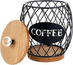 Coffee Pod Basket Holder Hollow Design Metal Coffee Pod Container with Dust Cover Holder Organizer Large Capacity Sturdy Coffee Pod Organizer (black)