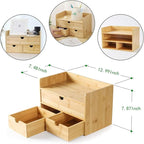 Wisuce Bamboo Desk Drawer Organizer, Desktop Organizer with Drawers Tabletop Storage Organization Box for Office Home Toiletries Supplies Vanity, No Assembly Required(1 with shelf-3 Drawers)
