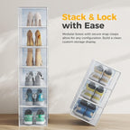 NEWBULIG 15 Pack Clear Shoe Storage Boxes, Shoe Organizer for Closet with Lid, Plastic Stackable Breathable Shoe Cabinet with Lid for Sneakers, Heels & Boots, White