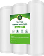 Syntus Vacuum Sealer Bags for Food, 3 Rolls 8" x 20' Commercial Grade Bag Rolls, BPA Free Food Vac Bags for Storage, Meal Prep or Sous Vide