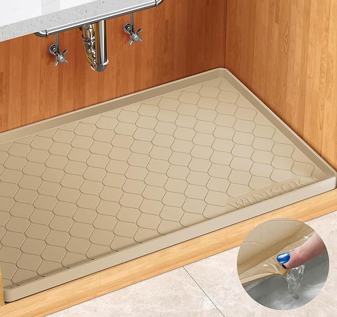 Silicone Under Sink Mat 22" x 22", kitchen Essentials and Gadgets, Shelf liner and Cabinet Protector, Home Organizers and Storage, Waterproof Bathroom Tray