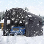 KING BIRD 10' x 15' Round Style Garage Shelter Heavy Duty Storage Shelter Carport Portable Canopy Shed with Roll-up Ventilated Windows for Boat, Patio Furniture and Lawn Mower-Dark Gray