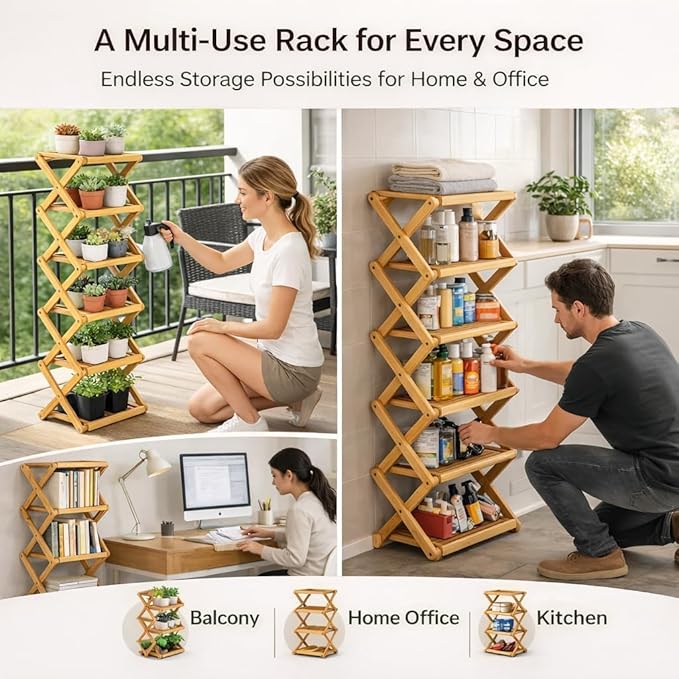 The 8-Tier No-Assembly Bamboo Rack, Bamboo Shoe Rack, Foldable Shoe Rack, Space Saving Collapsible Shelves for Entryway, Closet, Bathroom, Bamboo Shoe Rack, Foldable Shoe Rack (Brown, 8Tier)